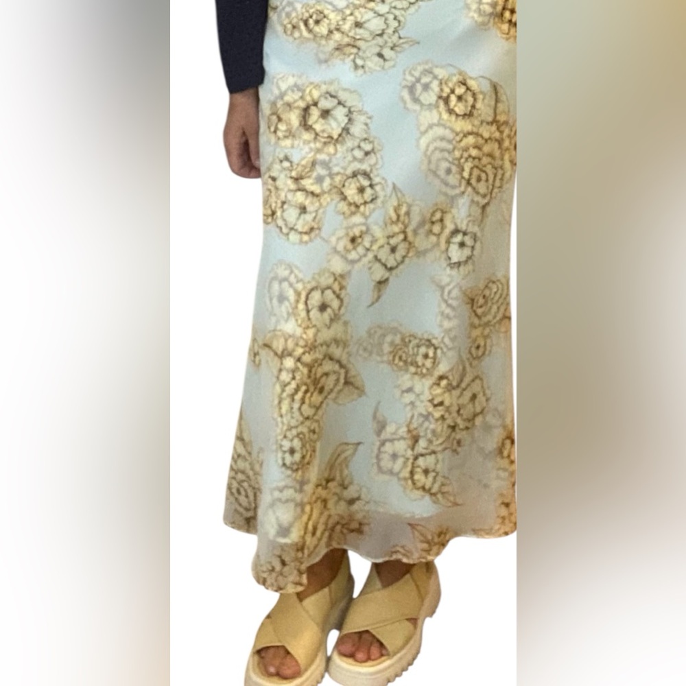 Zara Two-Layered Maxi Skirt Light Blue & Yellow Floral Size M Boho Cottagecore